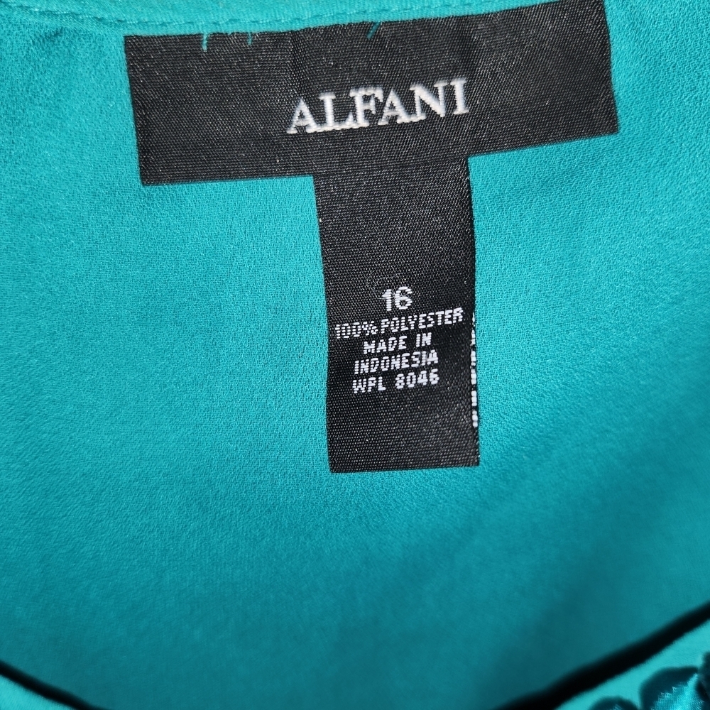 Alfani Teal Blouse with Embellished Neckline - Picture 2 of 3